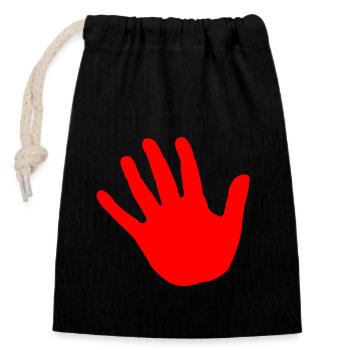 rouge à la main - Sac cadeau en coton avec cordon (14 x 20 cm) - noir - Devant
