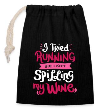 Wein Humor Sport Laufen Joggen Alkohol Geschenk - Verschließbarer Geschenkbeutel aus Baumwolle (14x20cm) - Schwarz - Vorne