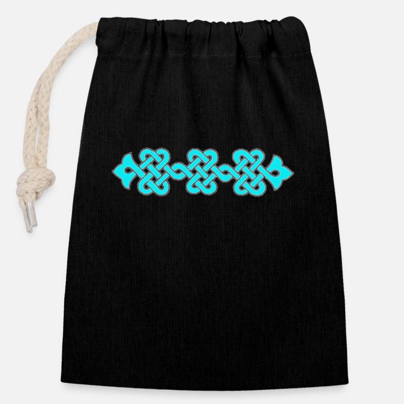ornement complexe, turquoise - Sac cadeau en coton avec cordon (14 x 20 cm) - noir