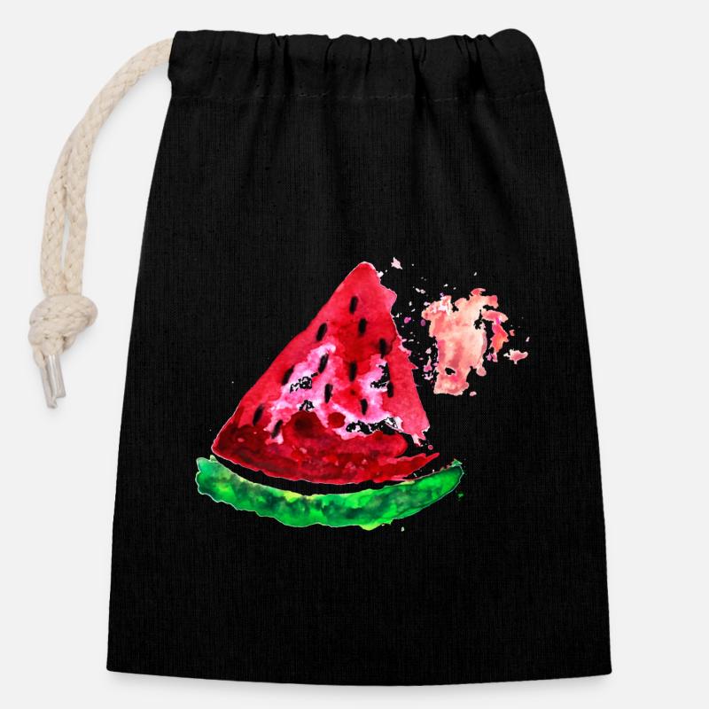 Obst Melone - Verschließbarer Geschenkbeutel aus Baumwolle (14x20cm) - Schwarz
