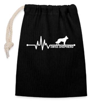 Chien de berger blanc suisse - battement de coeur - Sac cadeau en coton avec cordon (14 x 20 cm) - noir - Devant