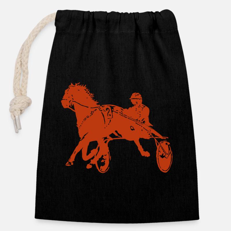 Trotteurs Trot Courses de chevaux - Sac cadeau en coton avec cordon (14 x 20 cm) - noir