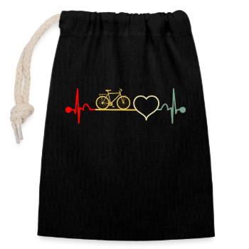 Fahrrad Herzschlag Retro - Verschließbarer Geschenkbeutel aus Baumwolle (14x20cm) - Schwarz - Vorne