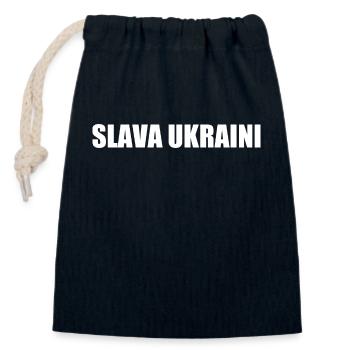 Slava ukraini - Sac cadeau en coton avec cordon (14 x 20 cm) - bleu marine - Devant