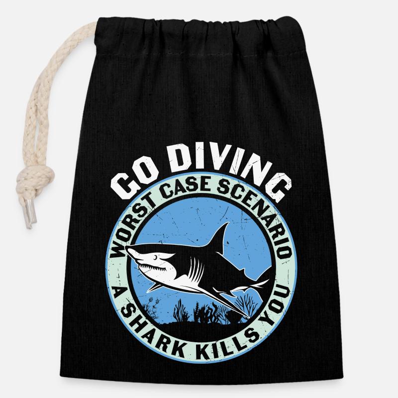 Diving Divers Scuba Diving - Closable cotton gift bag (14x20cm) - black