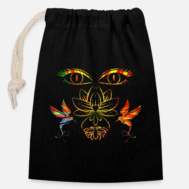 Visage zen - Sac cadeau en coton avec cordon (14 x 20 cm) - noir