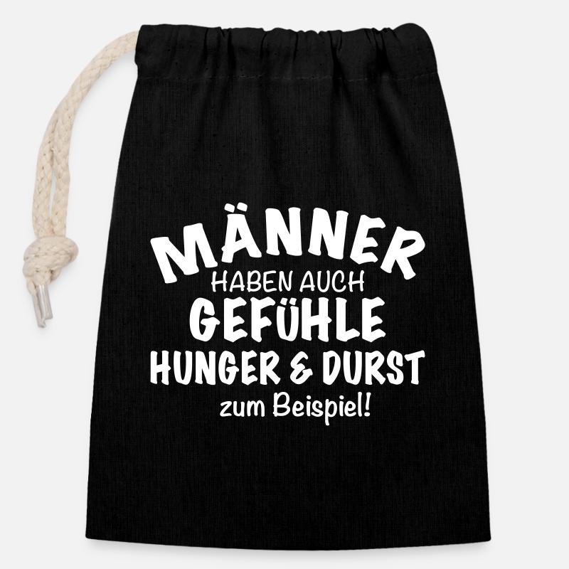 Männer Gefühle witzig lustiger Spruch - Verschließbarer Geschenkbeutel aus Baumwolle (14x20cm) - Schwarz