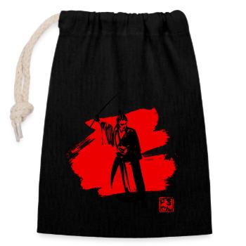 samurai red - Sac cadeau en coton avec cordon (14 x 20 cm) - noir - Devant