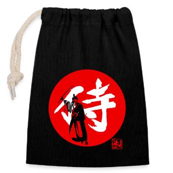 samurai kanji red - Sac cadeau en coton avec cordon (14 x 20 cm) - noir - Devant