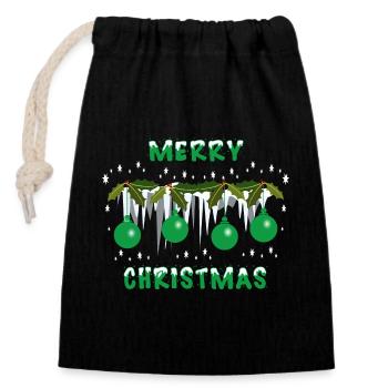 Boules de Noël vertes - Sac cadeau en coton avec cordon (14 x 20 cm) - noir - Devant