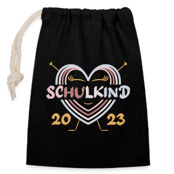 Einschulung Schulkind 2023 Mädels Design - Verschließbarer Geschenkbeutel aus Baumwolle (14x20cm) - Schwarz - Vorne