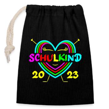 Einschulung Schulkind 2023 Mädchen Design - Verschließbarer Geschenkbeutel aus Baumwolle (14x20cm) - Schwarz - Vorne