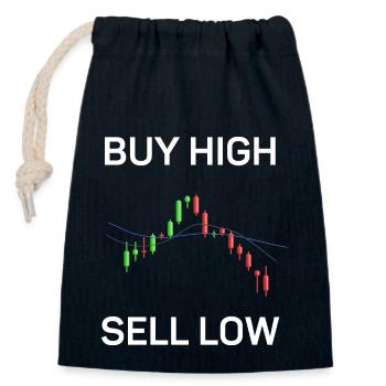 Buy high, sell low, fun - Closable cotton gift bag (14x20cm) - navy - Front