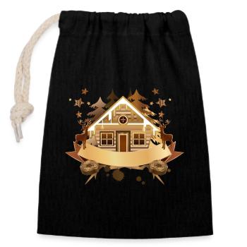 cozy log cabin with banners to label - Closable cotton gift bag (14x20cm) - black - Front