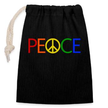 PEACE mit Friedenssymbol Peacezeichen Peacesymbol - Verschließbarer Geschenkbeutel aus Baumwolle (14x20cm) - Schwarz - Vorne