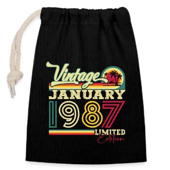 Né 1987 Janvier 36th anniversaire Homme cadeau - Sac cadeau en coton avec cordon (14 x 20 cm) - noir - Devant