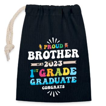 Fier frère d’une classe de 1ère année de 2023 - Sac cadeau en coton avec cordon (14 x 20 cm) - bleu marine - Devant