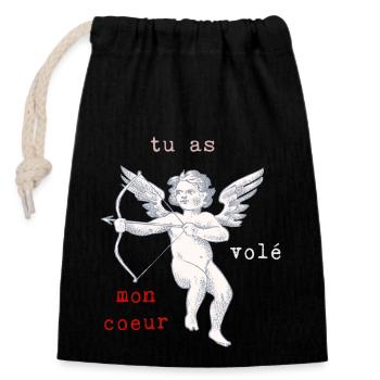 Cupidon Amour Saint-Valentin - Sac cadeau en coton avec cordon (14 x 20 cm) - noir - Devant