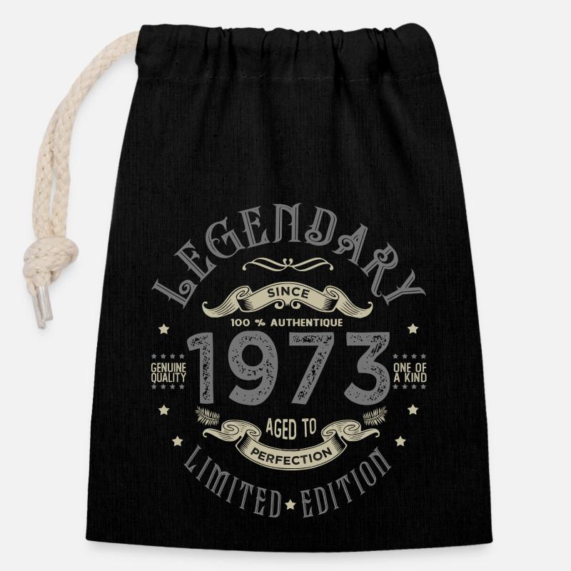 1973 Anniversaire legendary since 1973 - Sac cadeau en coton avec cordon (14 x 20 cm) - noir