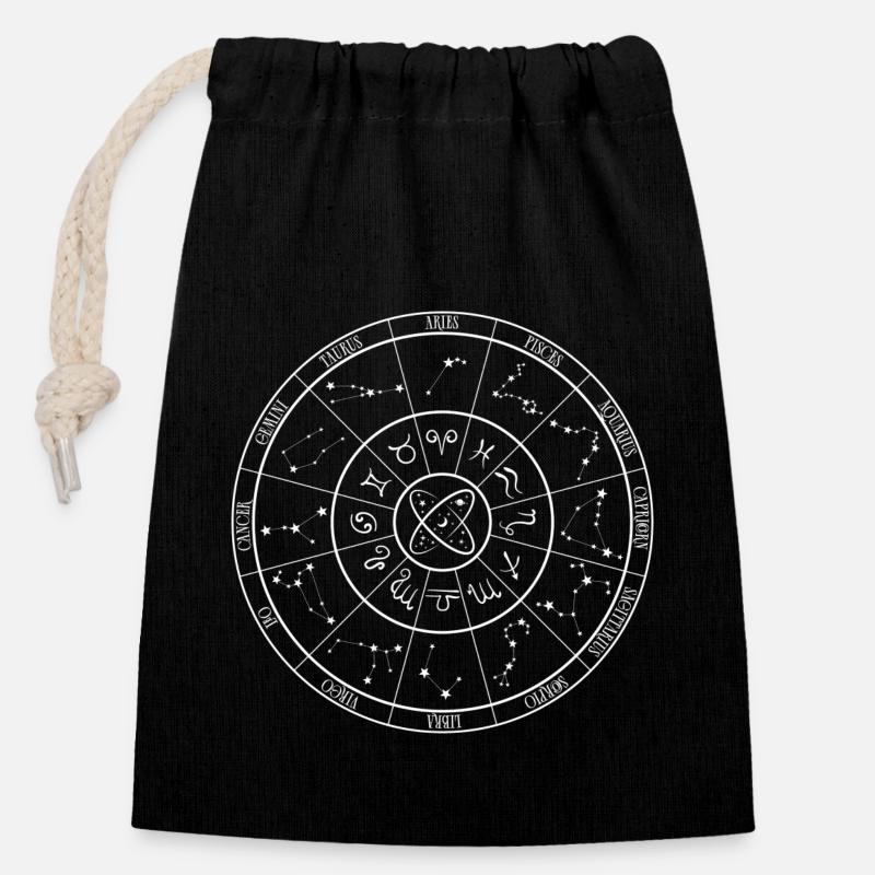 ZodiaccircleW - Verschließbarer Geschenkbeutel aus Baumwolle (14x20cm) - Schwarz