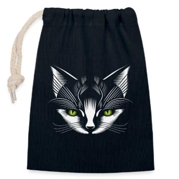 white cat head with green cat eyes - Closable cotton gift bag (14x20cm) - navy - Front