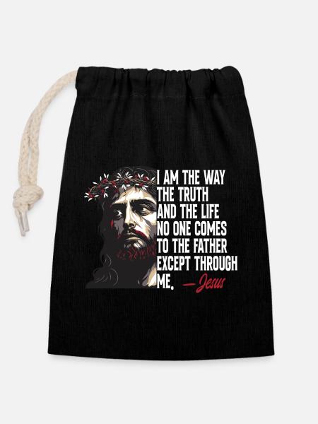 Je suis le chemin La Vérité et la Vie Jésus-Christ - Sac cadeau en coton avec cordon (14 x 20 cm) - noir
