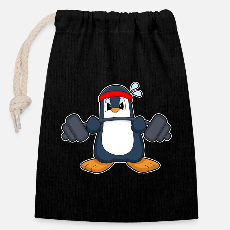 Penguin Strength Training Dumbbell - Sac cadeau en coton avec cordon (14 x 20 cm) - noir