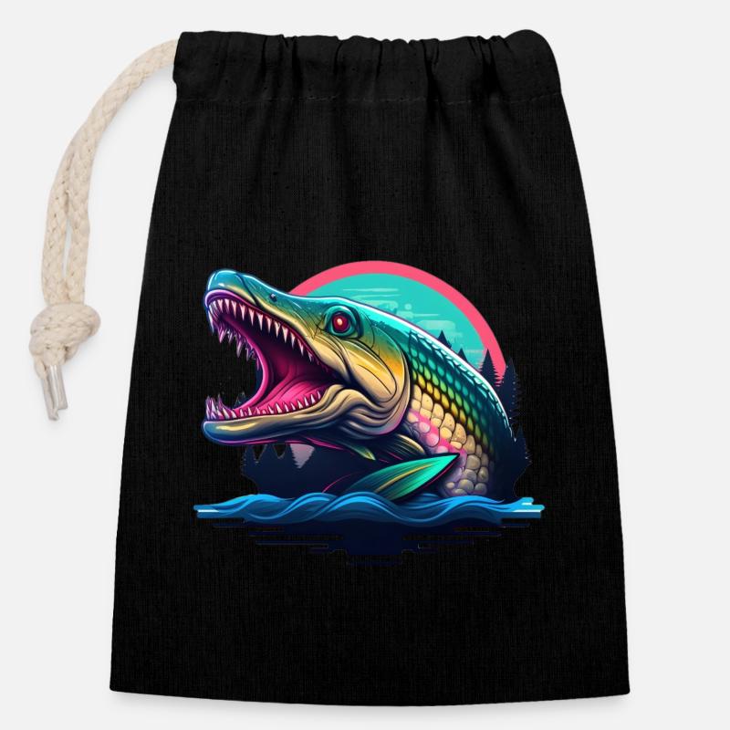Brochet 5.0 - Sac cadeau en coton avec cordon (14 x 20 cm) - noir