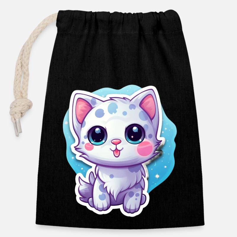 "Space Kitty: Floatastic & Adorable!" - Closable cotton gift bag (14x20cm) - black