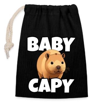 Baby Capybara : Ok je tire vers le haut mème animal mignon - Sac cadeau en coton avec cordon (14 x 20 cm) - noir - Devant