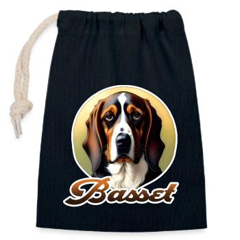 Basset hound - Closable cotton gift bag (14x20cm) - navy - Front