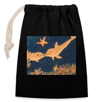 Dolphins in love - Closable cotton gift bag (14x20cm) - black - Front