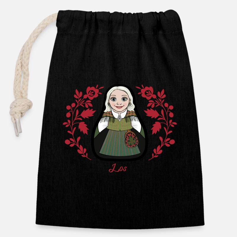 Teinte lâche avec des fleurs. - Sac cadeau en coton avec cordon (14 x 20 cm) - noir
