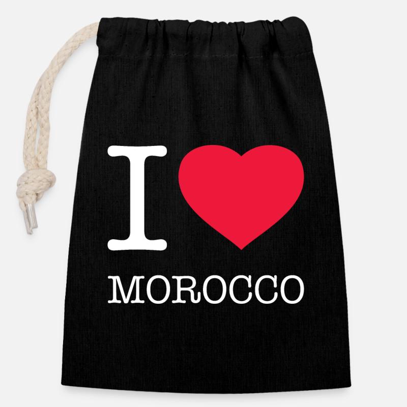 J’AIME LE MAROC - Sac cadeau en coton avec cordon (14 x 20 cm) - noir