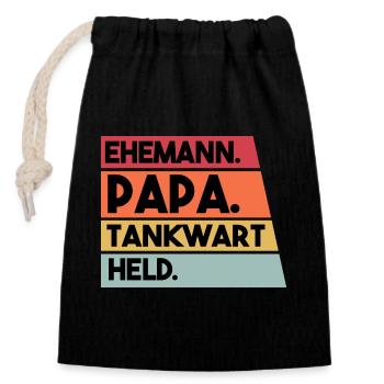Ehemann Papa Tankwart Held - Verschließbarer Geschenkbeutel aus Baumwolle (14x20cm) - Schwarz - Vorne