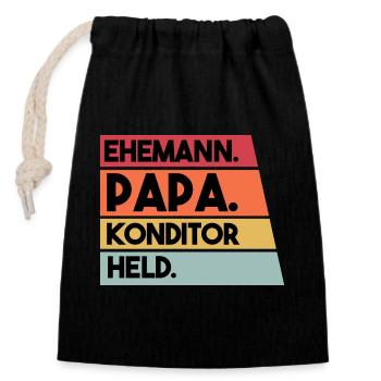 Ehemann Papa Konditor Held - Verschließbarer Geschenkbeutel aus Baumwolle (14x20cm) - Schwarz - Vorne