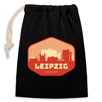 Leipzig Sachsen – Skyline mit Kulturflair  Beschre - Verschließbarer Geschenkbeutel aus Baumwolle (14x20cm) - Schwarz - Vorne