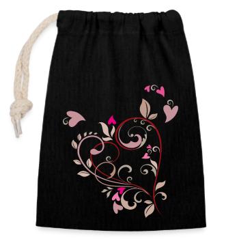 Ornement de coeur - Sac cadeau en coton avec cordon (14 x 20 cm) - noir - Devant