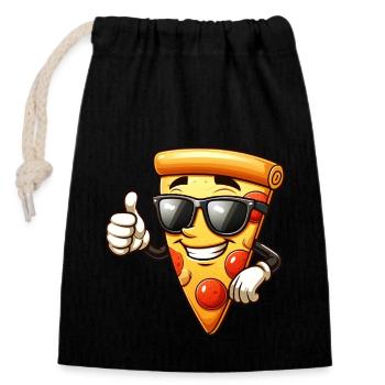 Funny pizza with sunglasses motif - Closable cotton gift bag (14x20cm) - black - Front