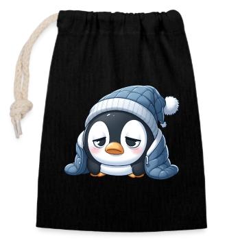 Tired Penguin - Closable cotton gift bag (14x20cm) - black - Front