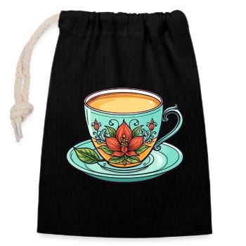 Teacup Neo Traditional - Closable cotton gift bag (14x20cm) - black - Front