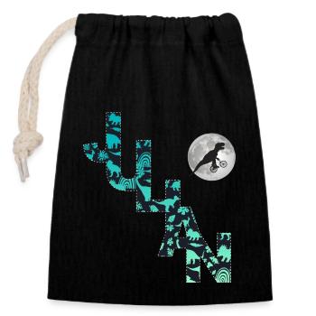 JULIAN - Beautiful boy name with dinosaur - Closable cotton gift bag (14x20cm) - black - Front