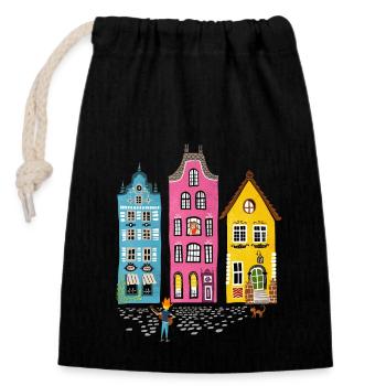 Illustration rétro vintage musicien amoureux - Sac cadeau en coton avec cordon (14 x 20 cm) - noir - Devant