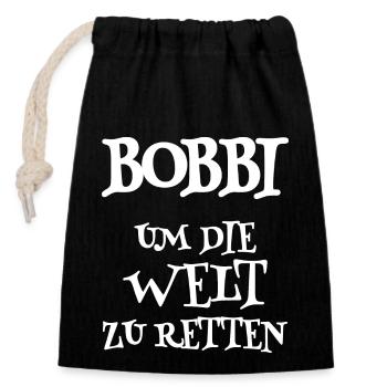 Retter Bobbi - Verschließbarer Geschenkbeutel aus Baumwolle (14x20cm) - Schwarz - Vorne
