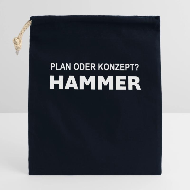 Plan oder Konzept? Hammer! Verschließbarer Geschenkbeutel aus Baumwolle (14x20cm)