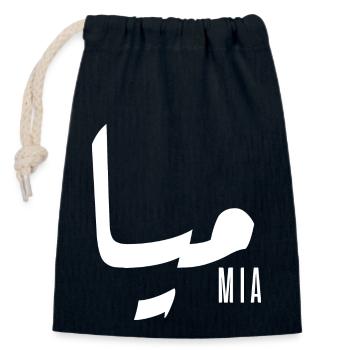 Mia prénom en arabe - Sac cadeau en coton avec cordon (14 x 20 cm) - bleu marine - Devant