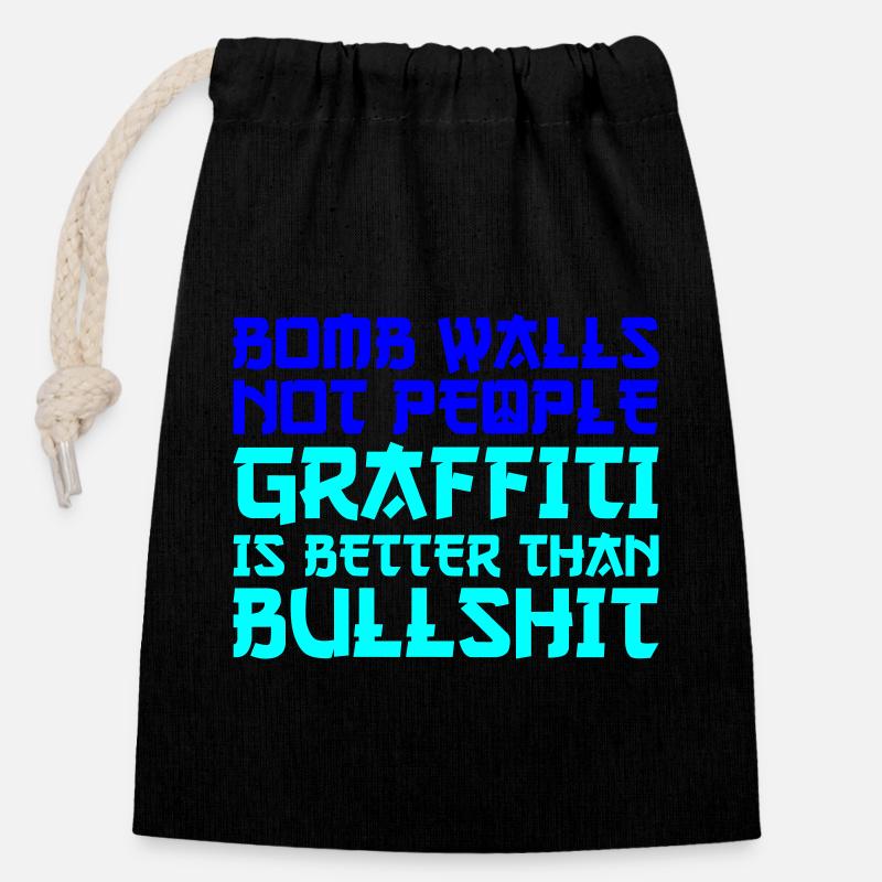 Peace Graffiti - Closable cotton gift bag (14x20cm) - black