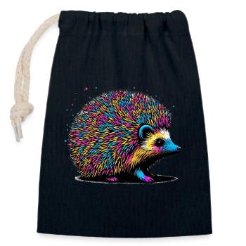 Hedgehog - Closable cotton gift bag (14x20cm) - navy - Front