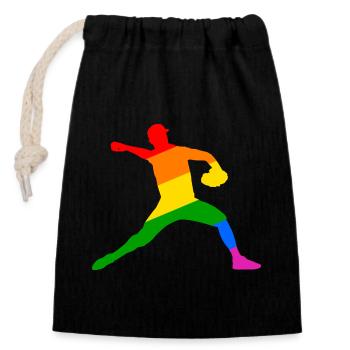 Rainbow Baseball Player Gift - Closable cotton gift bag (14x20cm) - black - Front