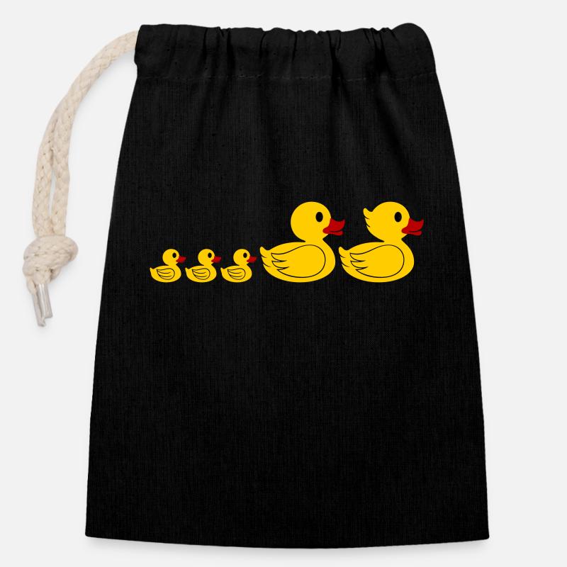 Duck family - Closable cotton gift bag (14x20cm) - black